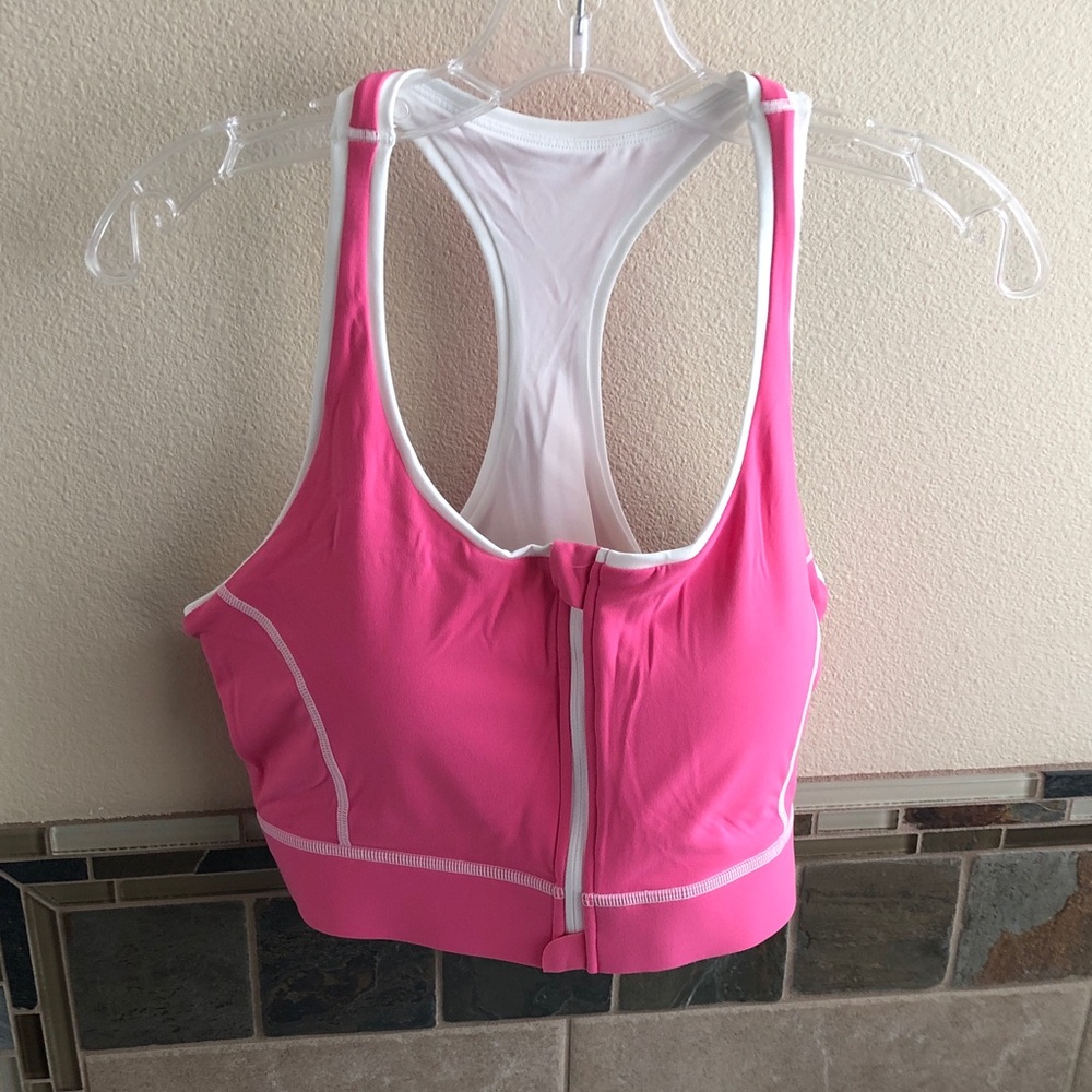 ZYIA Pink and White Sports Bra with Front Zipper